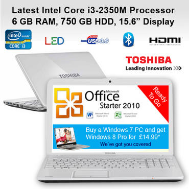 Toshiba White Laptop C855-1HL Latest Intel i3-2350M 6GB RAM 750 GB HDD 15.6" DVD Preview